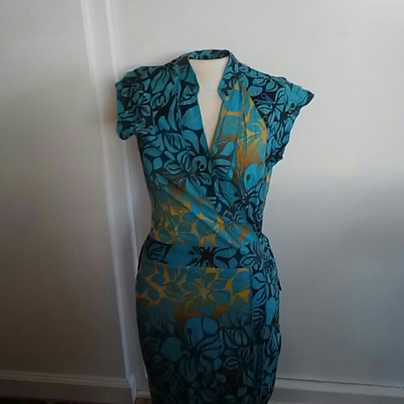 Nice Auqa/Gold wrap dress - Picture 1 of 3